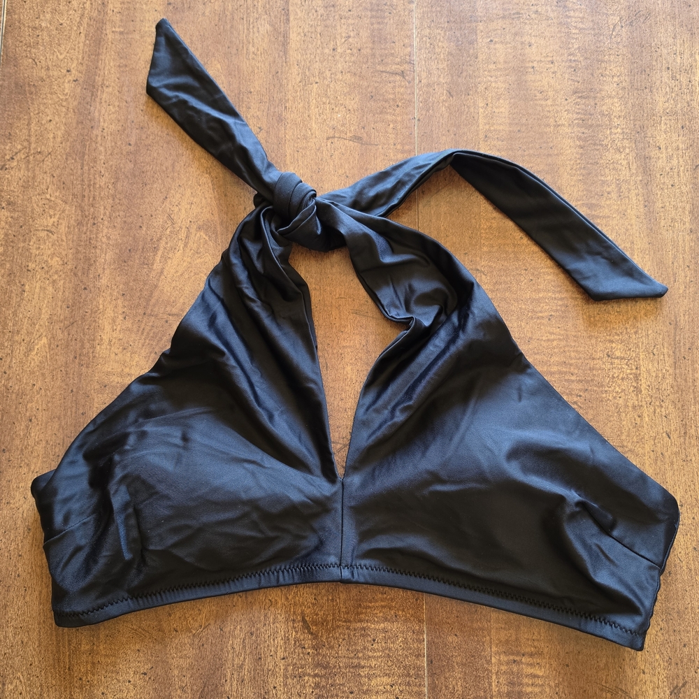 aerie Black Halter Swim Top with Tie Straps
